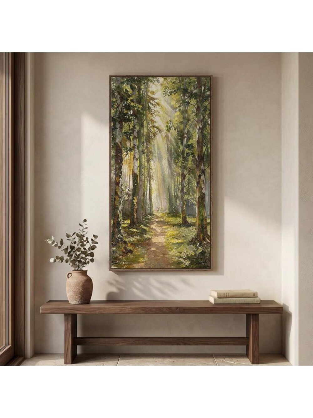 Vintage Forest Landscape Framed Wall Art - Vertical 20x40 In for Living Room